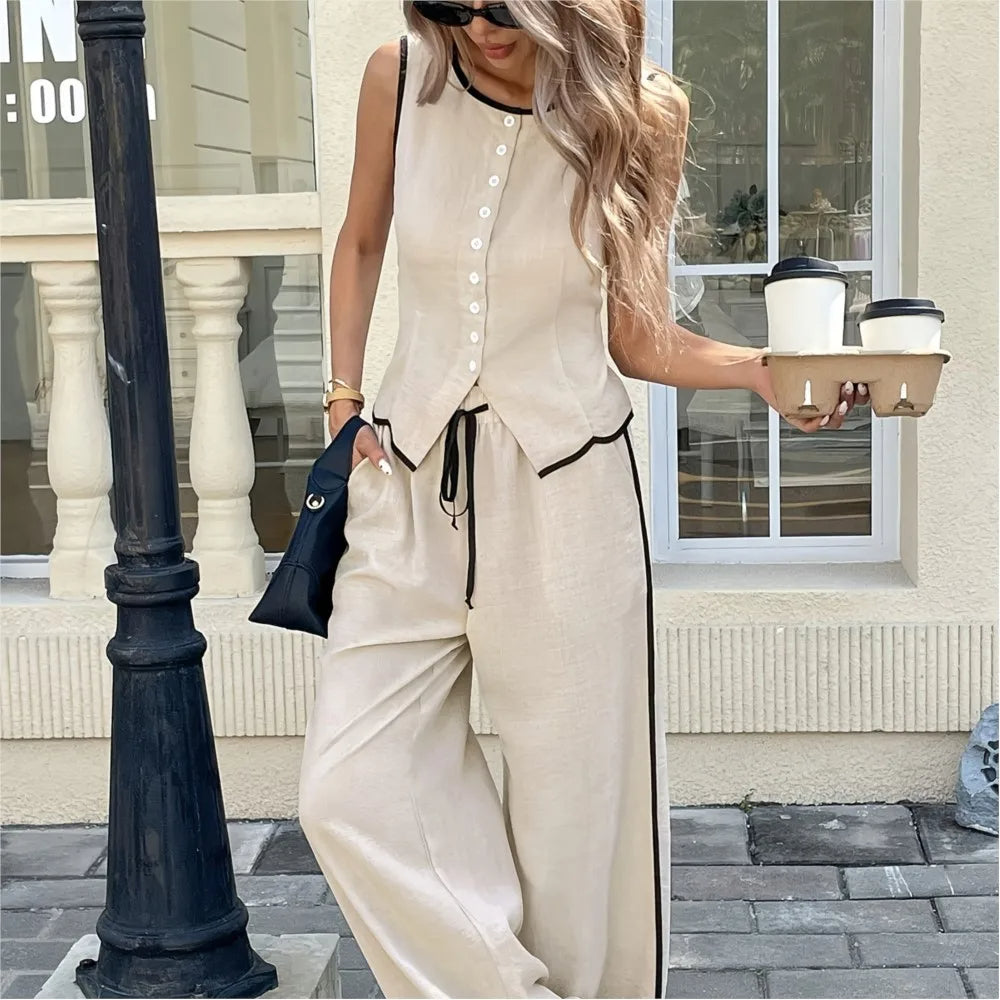 Set 2 pezzi da donna con canotta e pantaloni con coulisse in vita