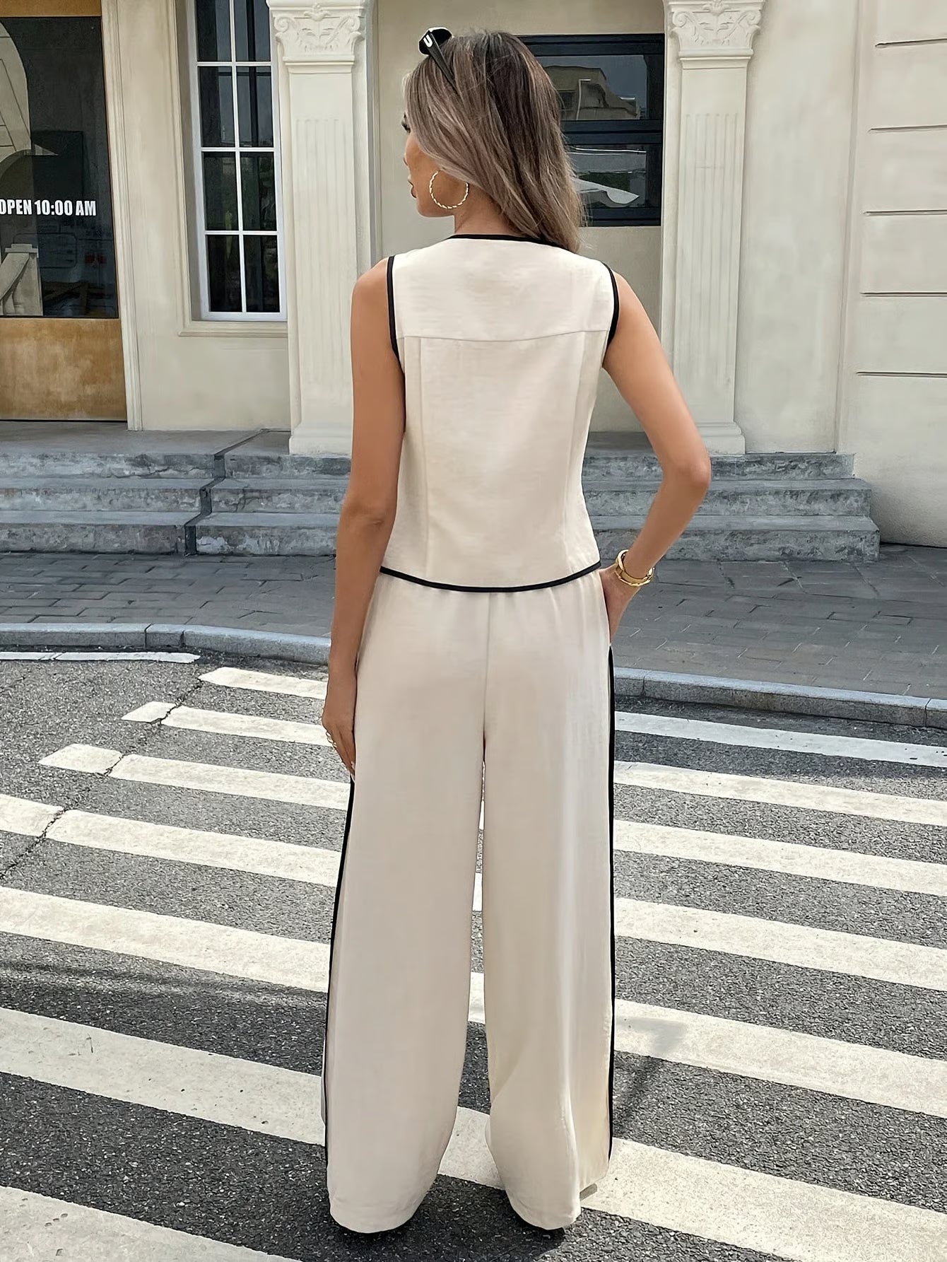 Set 2 pezzi da donna con canotta e pantaloni con coulisse in vita