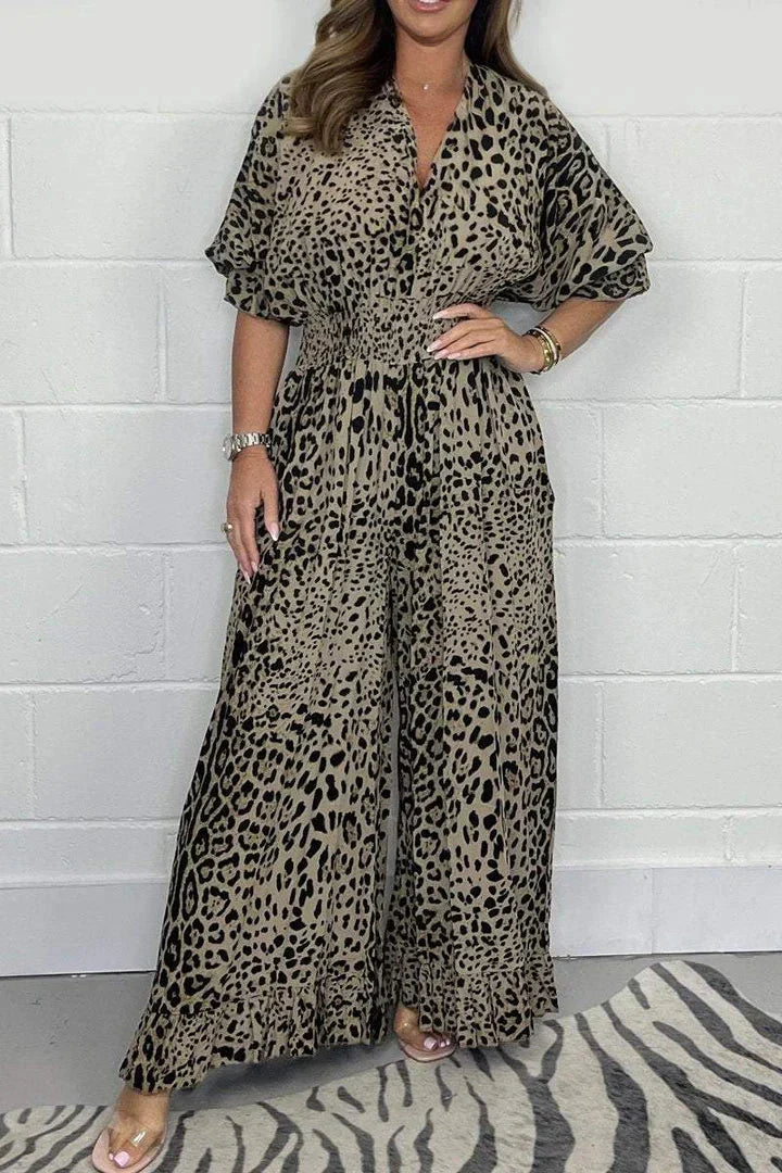 Tuta casual ampia con stampa leopardata