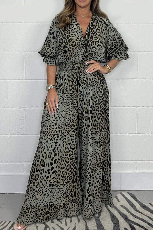 Tuta casual ampia con stampa leopardata