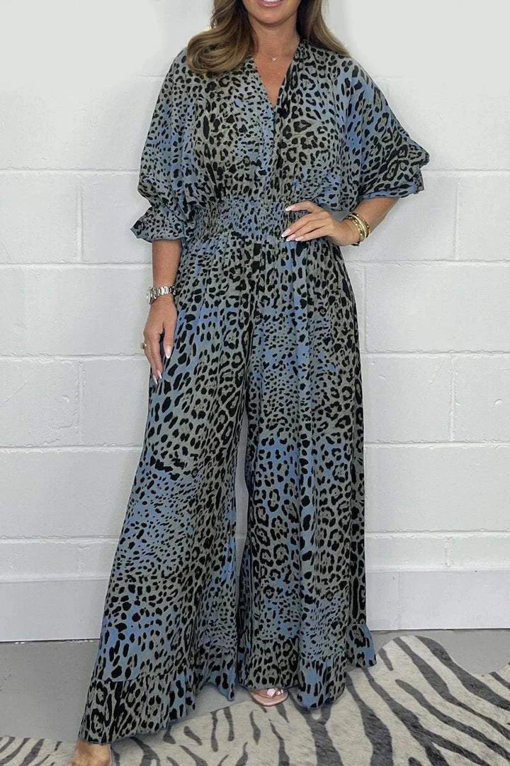 Tuta casual ampia con stampa leopardata