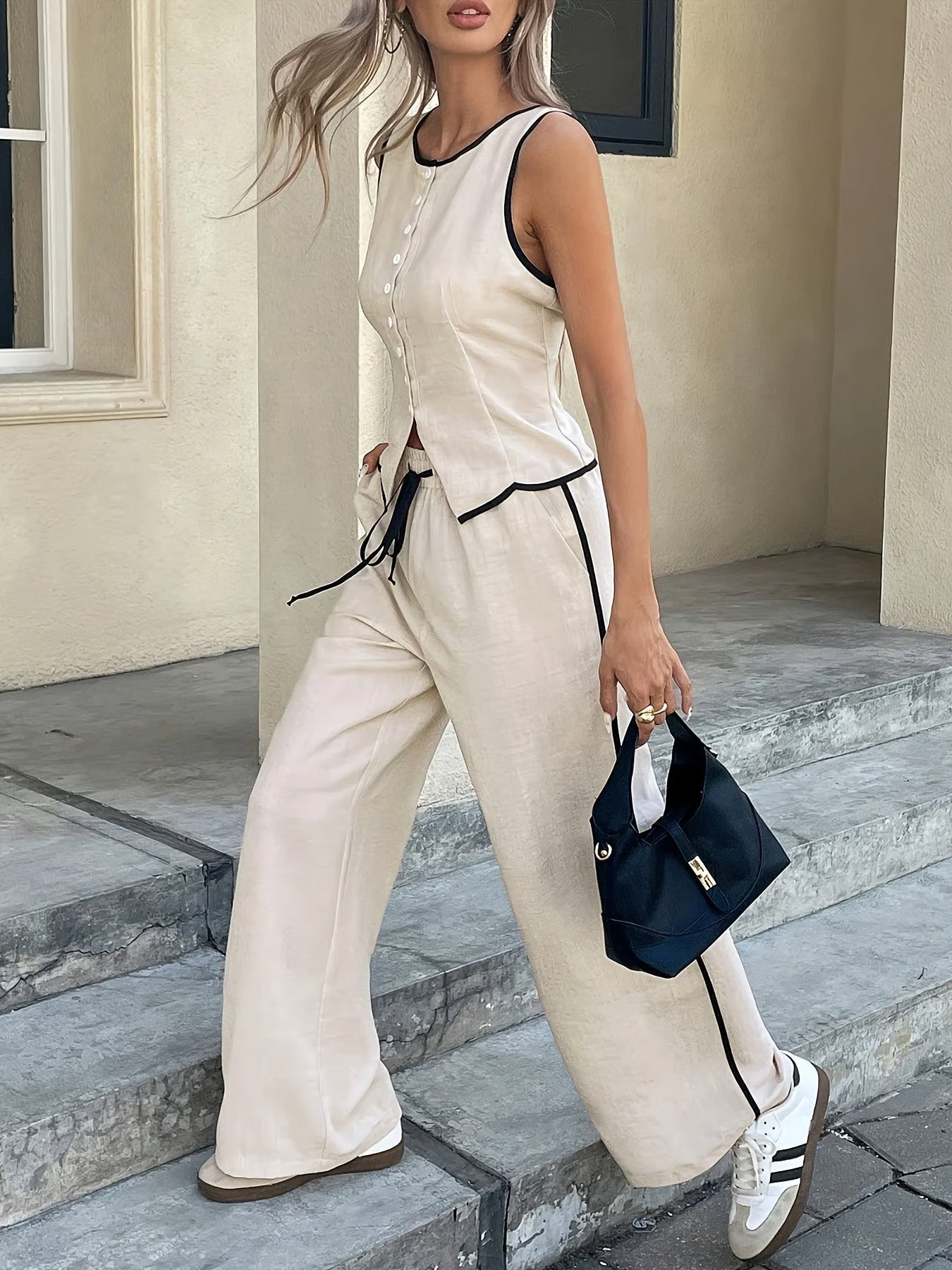 Set 2 pezzi da donna con canotta e pantaloni con coulisse in vita